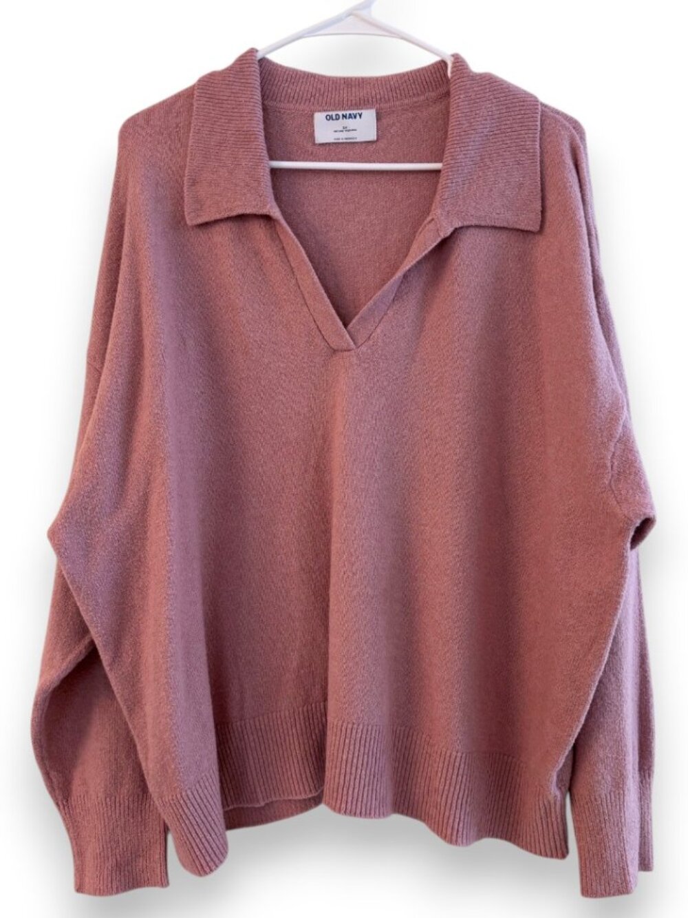Old Navy Mauve Pink So Soft Cozy Knit Collared V-Neck Polo Sweater Boxy 2X 2XL